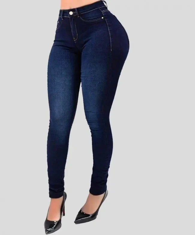 Damen-Jeans in reiner Farbe, Denim-Jeans mit hoher Taille, Straßenspiel, kultivieren die eigene Moral, formende Figur mit Jeans mit hoher Taille